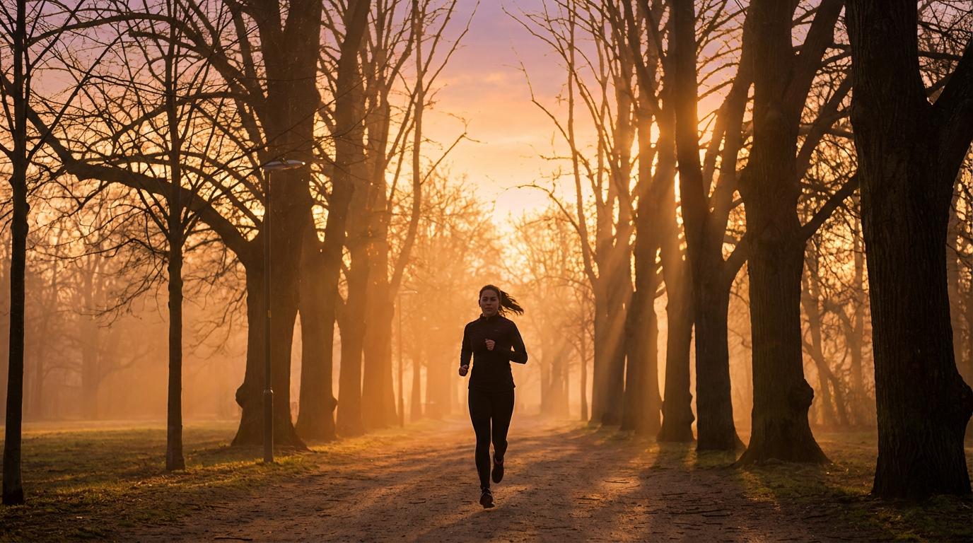Woman exercising at sunrise